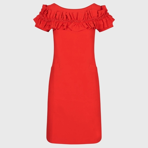 Anne Fontaine Petunia Red A-line Short Sleeve Pockets Dress With Ruffles EU 38 - Picture 3 of 16